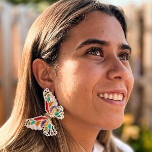 Large Butterfly Earrings Contemporary Multicolor Butterfly Beaded Earrings